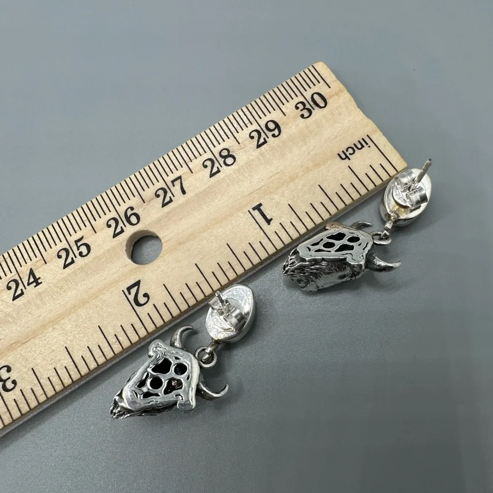 Cotton Candy Turquoise Sterling Silver 925 Bull Cow Dangle Earrings Handmade - Picture 4 of 6